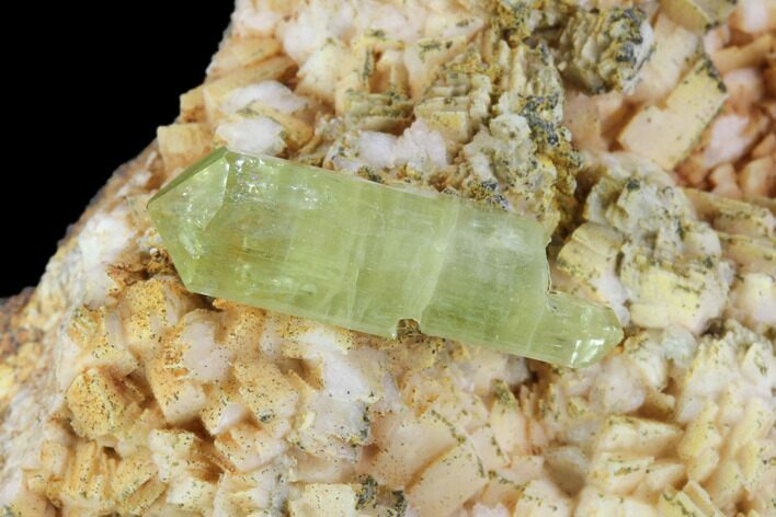 Lustrous, Yellow Apatite Crystal on Feldspar - Morocco #84316